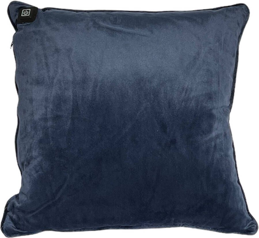 Warmpi Draadloos Warmtekussen incl. Powerbank (10.000mah) Fluweel Donker Blauw Het elektrisch verwarmde kussen heeft ook kabel van 3m voor opwarming via stopcontact of USB Poort 3 warmtestanden Afmeting 45x45 cm -Zachte Velvet stof