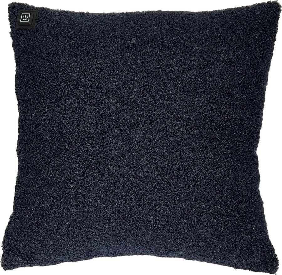 Warmpi Draadloos Warmtekussen incl Powerbank (10.000mah) Teddy Vacht Donker Blauw Het elektrisch verwarmde Kussen heeft ook kabel van 3m voor opwarming via stopcontact of USB Poort 3 warmtestanden Afmeting 45x45 cm zachte teddy