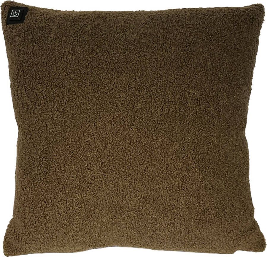Warmpi Draadloos Warmtekussen incl. Powerbank (10.000mah) Teddy Vacht Donker Groen Het elektrisch verwarmde kussen heeft ook kabel van 3m voor opwarming via stopcontact of USB Poort 3 warmtestanden Afmeting 45x45 cm Zachte Teddy