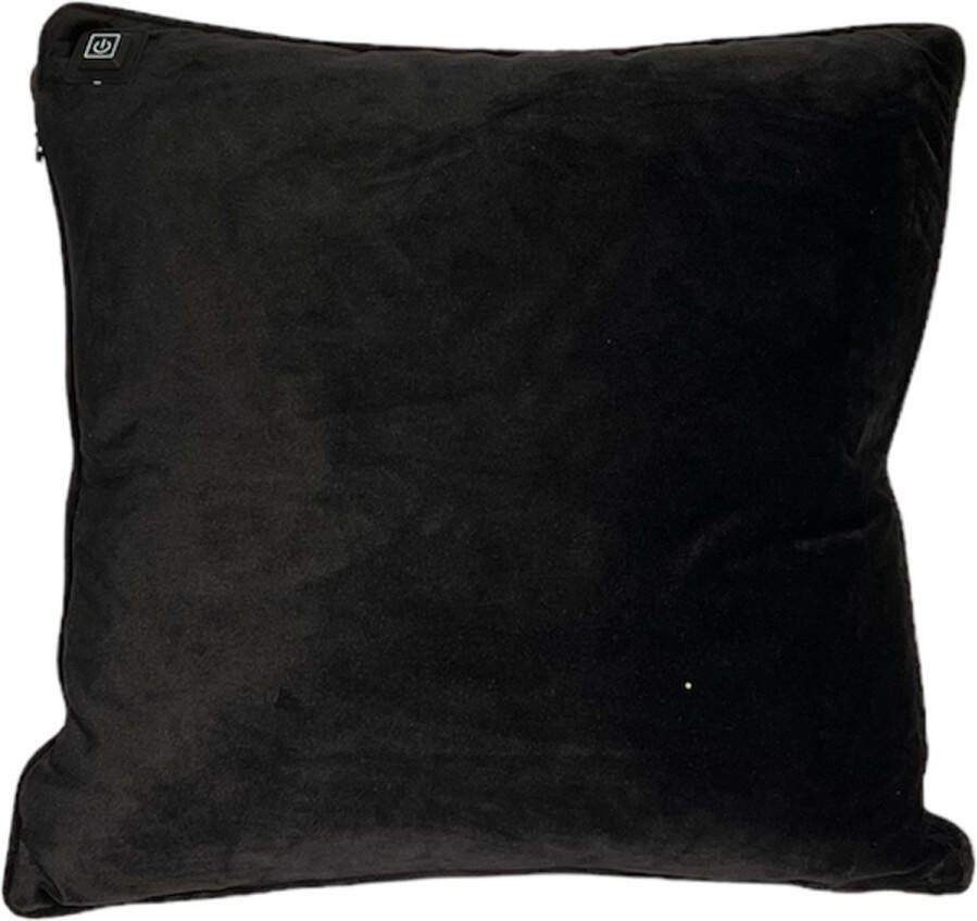 Warmpi Draadloos Warmtekussen incl. Powerbank (10.000mah) Zacht Fluweel Zwart Het elektrisch verwarmde kussen heeft ook kabel van 3m voor opwarming via stopcontact of USB Poort 3 warmtestanden 45x45 cm Zachte Velvet
