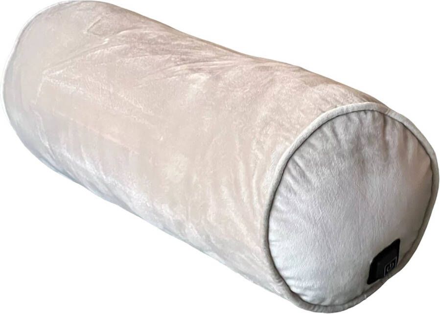 Warmpi Fluweel Beige Verwarmd Rolkussen Warmtekussen incl. Powerbank (10.000mah) Zacht Fluweel Het elektrisch verwarmde kussen heeft ook kabel van 3m voor opwarming via stopcontact of USB