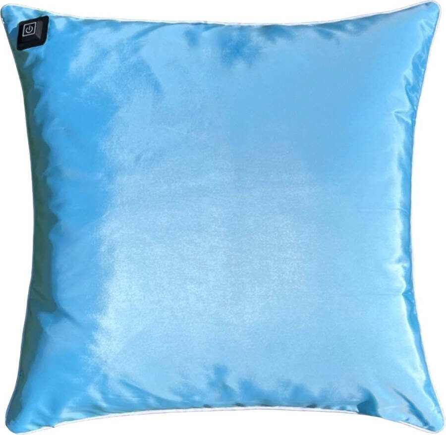 Warmpi Outdoor Draadloos Warmtekussen incl Powerbank (10.000mah) Blauw met witte rand Waterafstotend en UV-bestendig 3 warmtestanden Voor buiten en binnen Afmeting 45x45 cm