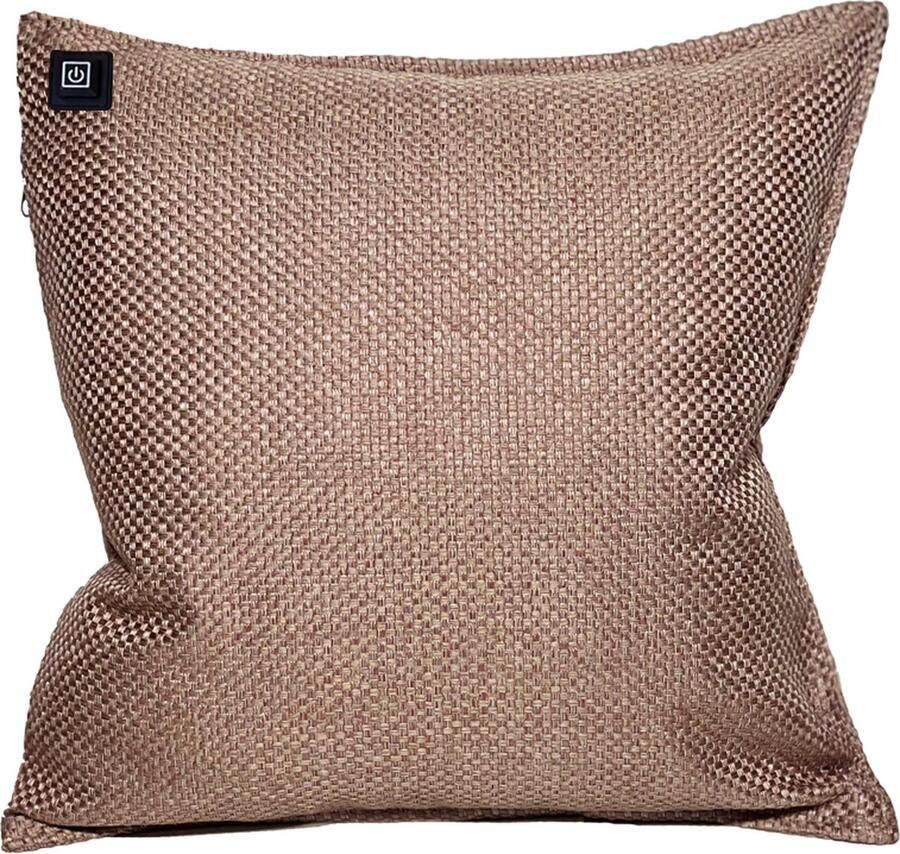 Warmpi Draadloos Warmtekussen incl. Powerbank (10.000mah) Linnen Roze met Taupe Het elektrisch verwarmde kussen heeft ook kabel van 3m voor opwarming via stopcontact of USB Poort 3 standen -45x45 cm Natuurlijk en duurzaam linnen