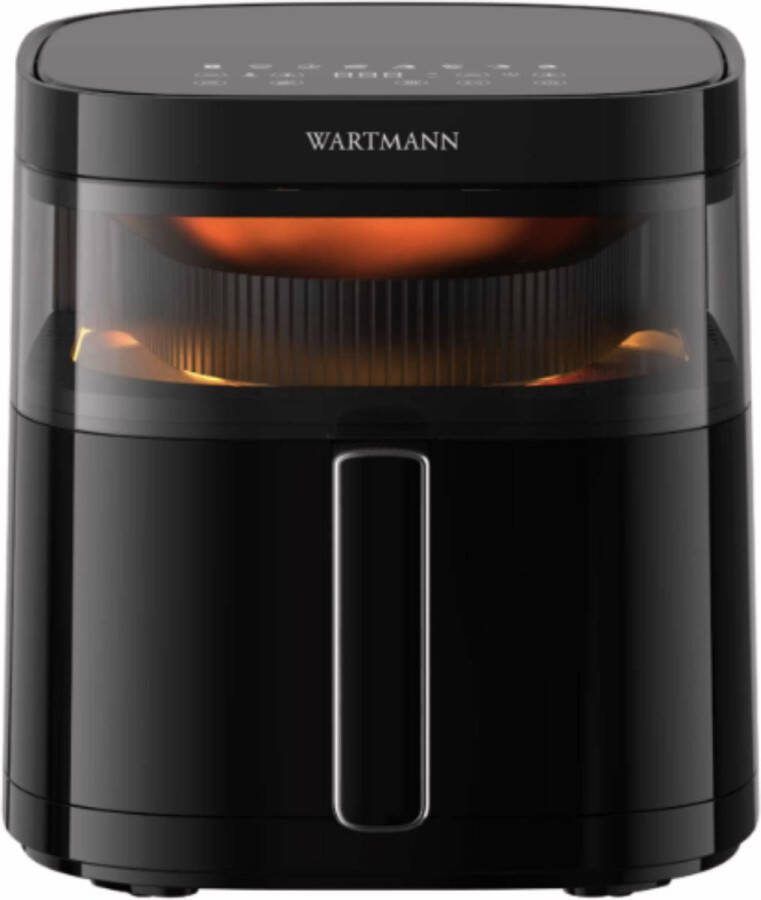 Wartmann Airfryer PFAS-vrije Heteluchtfriteuse Met Kijkvenster Nieuw Model 5.7 Liter 10 Programma's 1700 Watt Zwart
