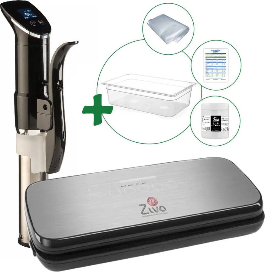 Wartmann Sous vide bundel met 1507(1300W) sous-vide stick Ziva Onetouch vacuümsealer Extra groot (24 liter) waterbak reservoir- handige accessoires!