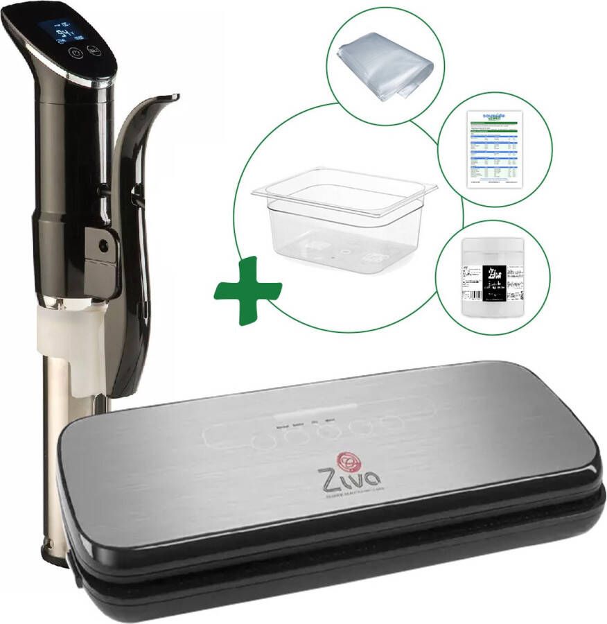 Wartmann Sous vide bundel met 1507(1300W) sous-vide stick Ziva Onetouch vacuümsealer Middelgrote (12 liter) waterbak reservoir handige accessoires!