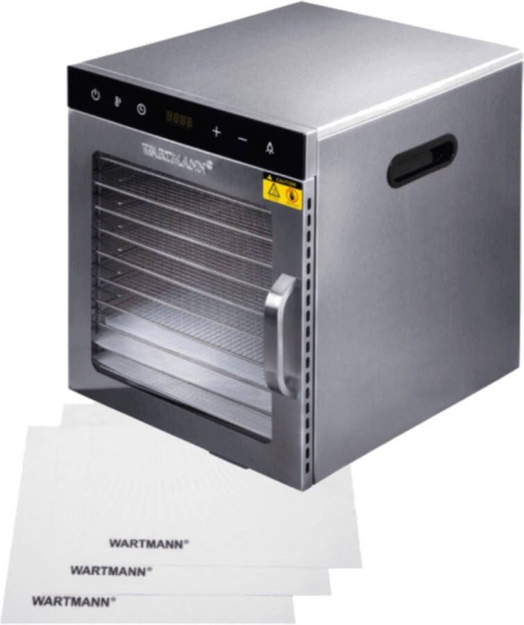 Wartmann Voedseldroger set Nieuwste Model professionele Dehydrator 10 laags Droogoven 3 Siliconen Bakmatten WM 2110 DH Dubbelwandig RVS 25°C tot 90°C LED-bedieningspaneel