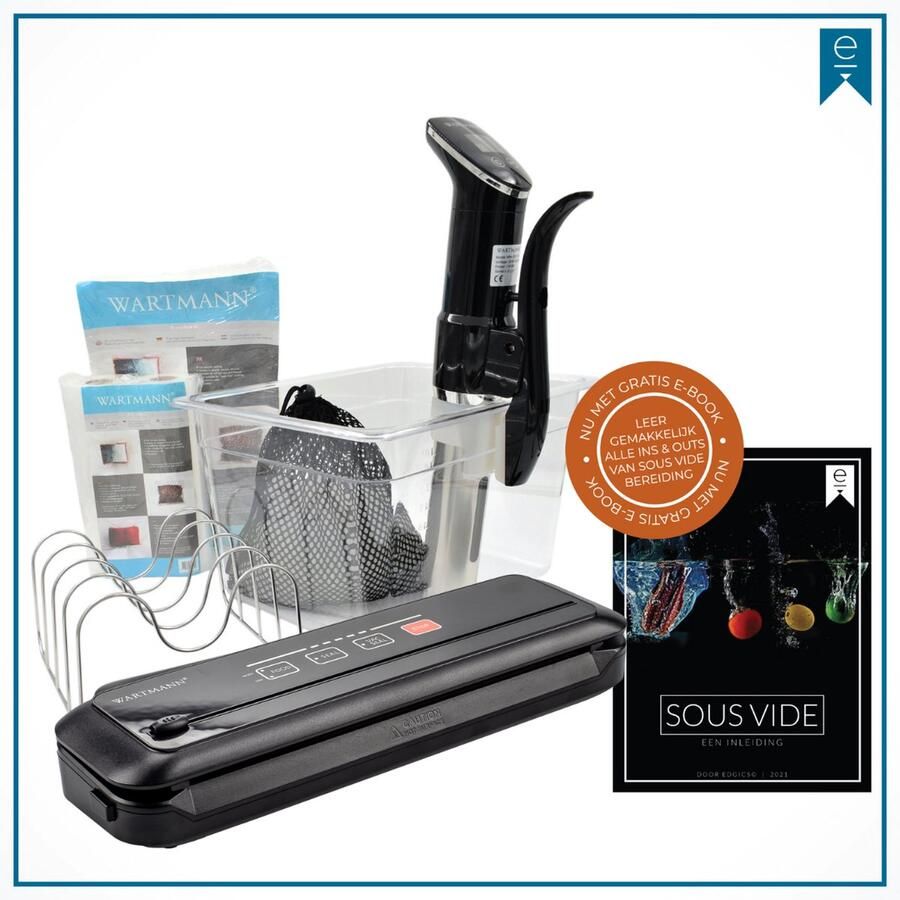 Wartmann 1507 Sous Vide Stick Voordeelset Vacuümmachine Sous Vide Zakken & Rollen Waterbak Rekje Isolatieballen Sous Vide kookboek (E-Book)