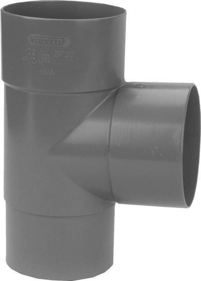 Wavin PVC T-stuk 88° HWA mof-mof-verjongd spie lijm 100mm grijs (4012310009)