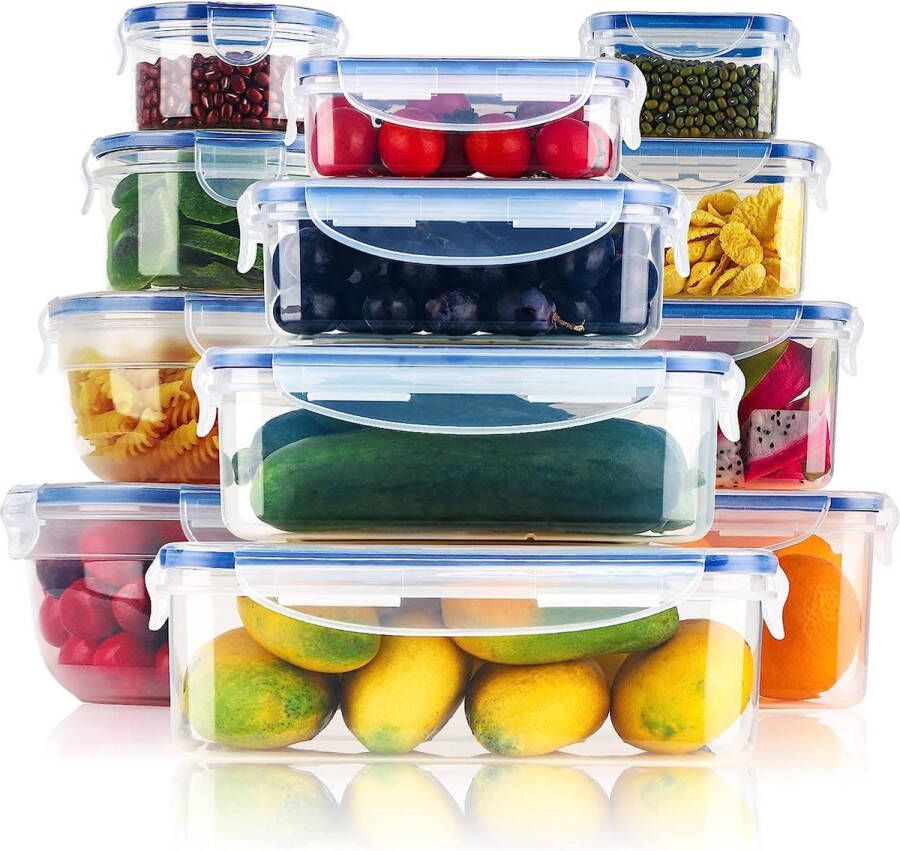 WayEee Voedselopslagcontainers met deksel opslagcontainerset 24 stuks (12 containers + 12 deksels) opbergdoos keuken herbruikbare lunchbox luchtdichte opslagcontainer BPA-vrij voor koelkast magnetron
