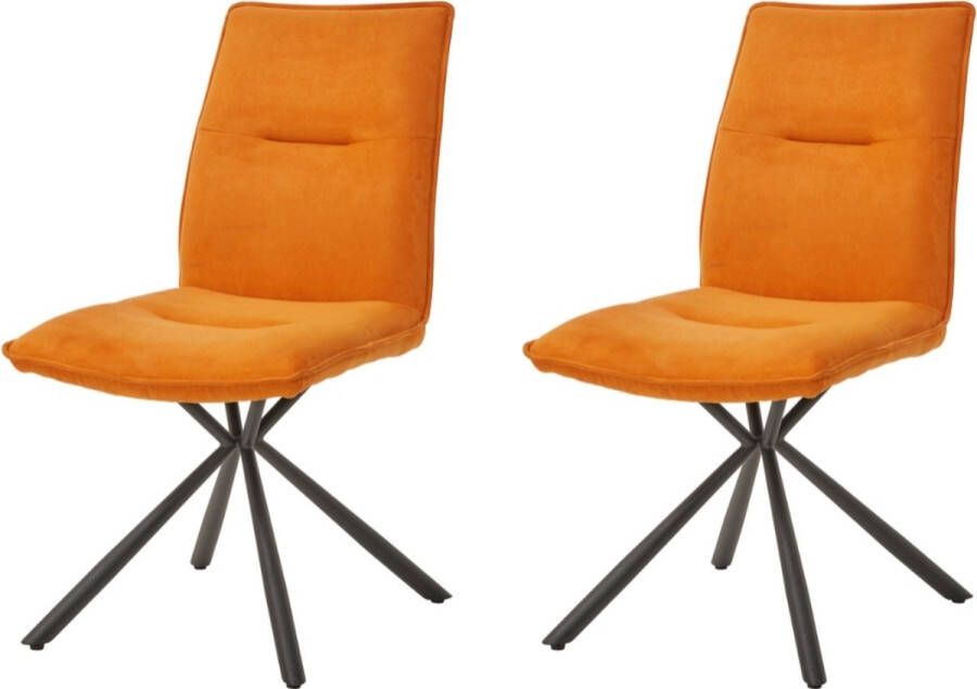 WAYS. – Stoffen eetkamerstoelen – Oranje – Modern design Stevige metalen vierpoot – 2 stuks