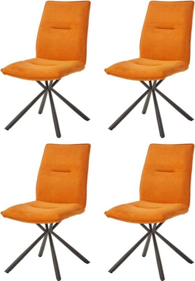 WAYS. – Stoffen eetkamerstoelen – Oranje – Modern design Stevige metalen vierpoot – 4 stuks