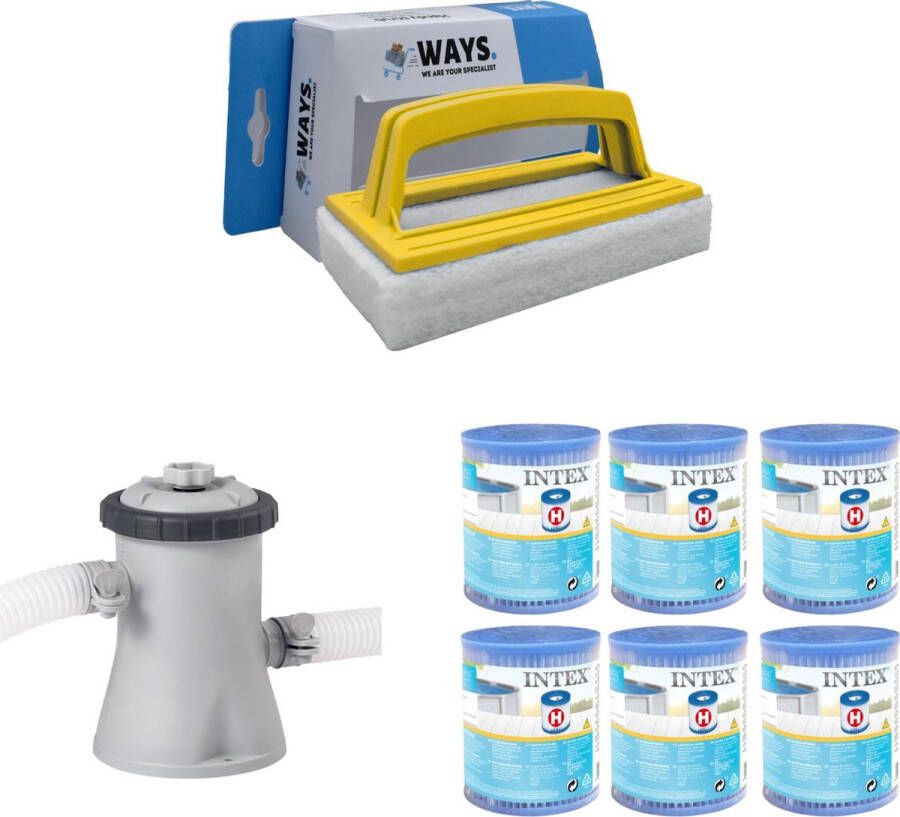 Intex WAYS Zwembad Onderhoud Filterpomp 28602GS & 6 Filters Type H & WAYS Handy Scrubborstel