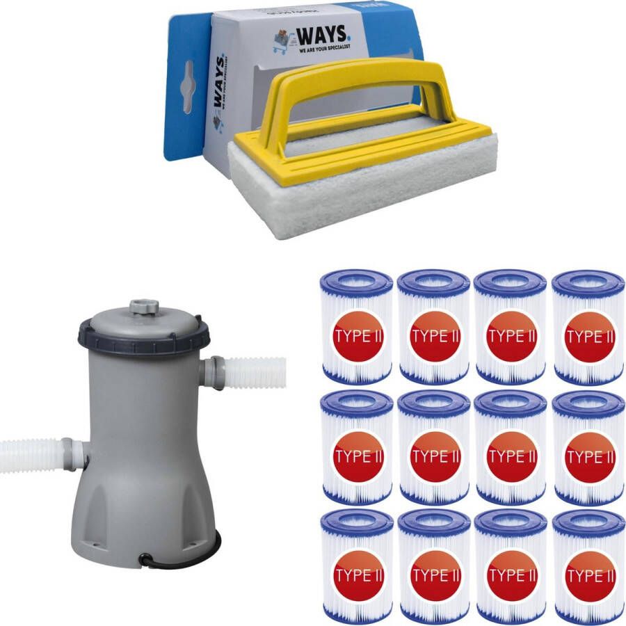 Bestway WAYS Zwembad Onderhoud Filterpomp 2006 L h & 12 Filters Type II & WAYS Handy Scrubborstel