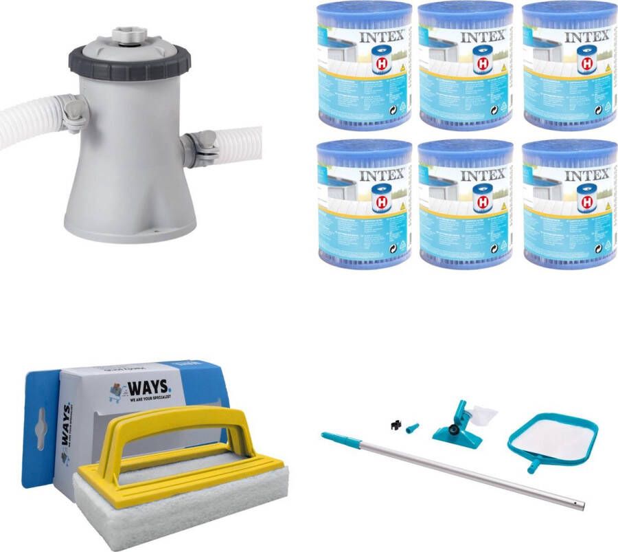 Intex WAYS Zwembad Onderhoud Onderhoudsset & Filterpomp 28602GS & 6 Filters Type H & WAYS Handy Scrubborstel