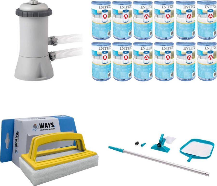 Intex WAYS Zwembad Onderhoud Onderhoudsset & Filterpomp 28604GS & 12 Filters Type A & WAYS Handy Scrubborstel