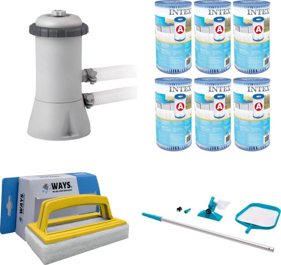 Intex WAYS Zwembad Onderhoud Onderhoudsset & Filterpomp 28604GS & 6 Filters Type A & WAYS Handy Scrubborstel