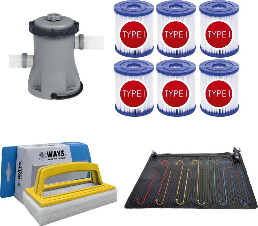 Merkloos Sans marque WAYS Zwembad Onderhoud Zwembad Verwarming & Bestway Filterpomp 1249 L h & 6 Bestway Filters Type I & WAYS Handy Scrubborstel