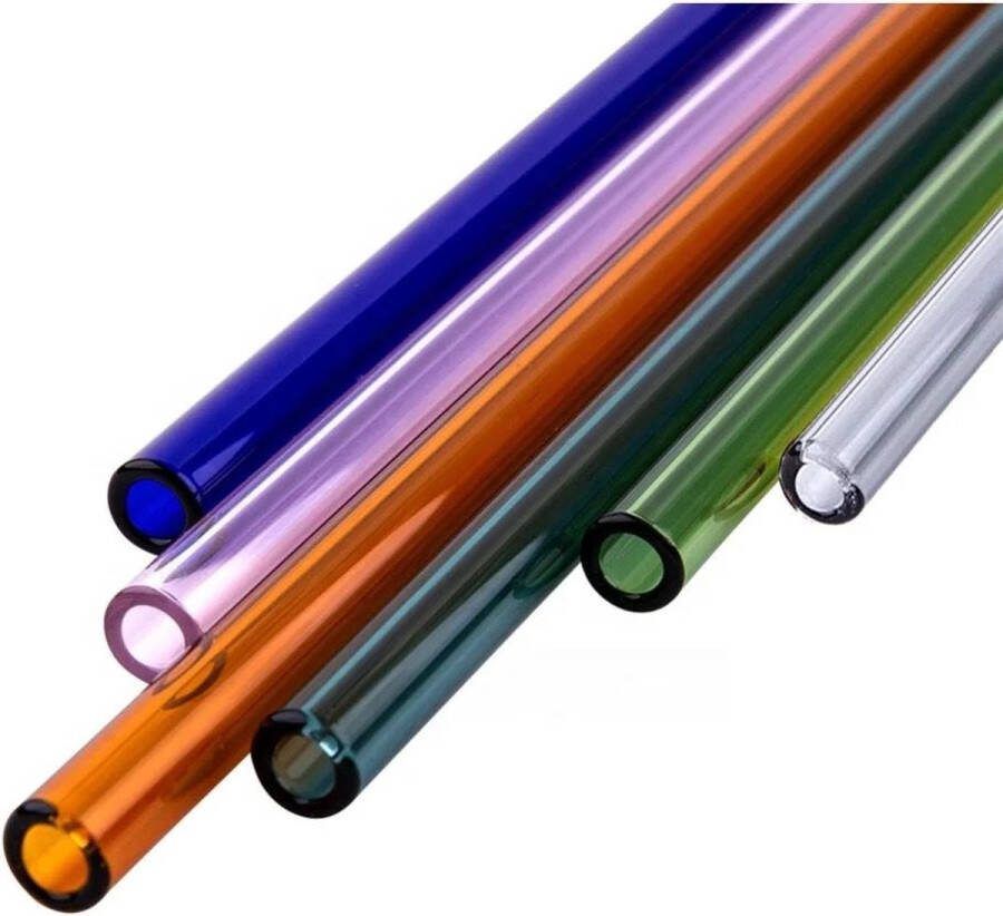 Waytin 12-delige set herbruikbare glazen drinkrietjes met reinigingsborstel 20cm| Milieuvriendelijke rietjes voor cocktails en frisdranken Vaatwasmachinebestendig Duurzaam borosilicaatglas|Meerkleurige rietjes|Duurzaam alternatief voor plastic rietjes