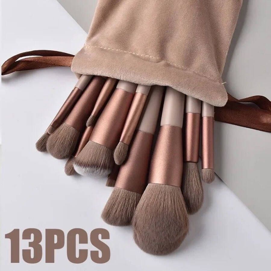Waytin Make-Up Kwasten Set 13 Stuks Hoge Kwaliteit Inclusief Luxe Bewaartasje Makeup Kwasten & Pencelen Oud Roze Bruin 13 Stuks Foundation Kwast Brush Concealer Oogschaduw & meer Luxe Make-up Kwasten Complete Set
