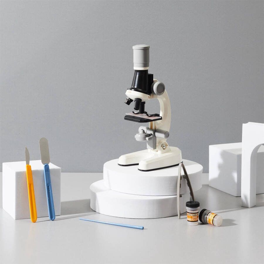 WDMT Microscoop Voor Kinderen Inclusief Tools Educatief Speelgoed Kinder Microscoop Wetenschappelijk Speelgoed Leren en Ontdekken Vergrootglas voor Kinderen Wit