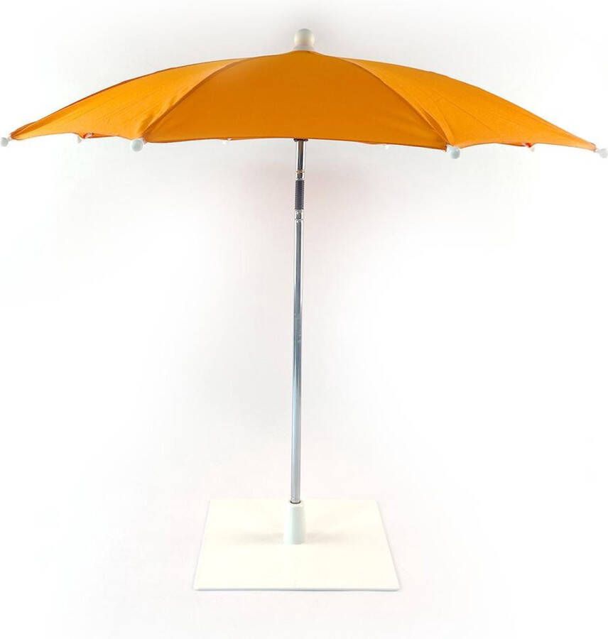 Tafel Parasol Oranje van WDMT | mini parasol balkon | strandparasol | parasol met voet | zweefparasol | parasols | schaduwdoek | verzwaarde parasolvoet | drank koeler buiten | Oranje