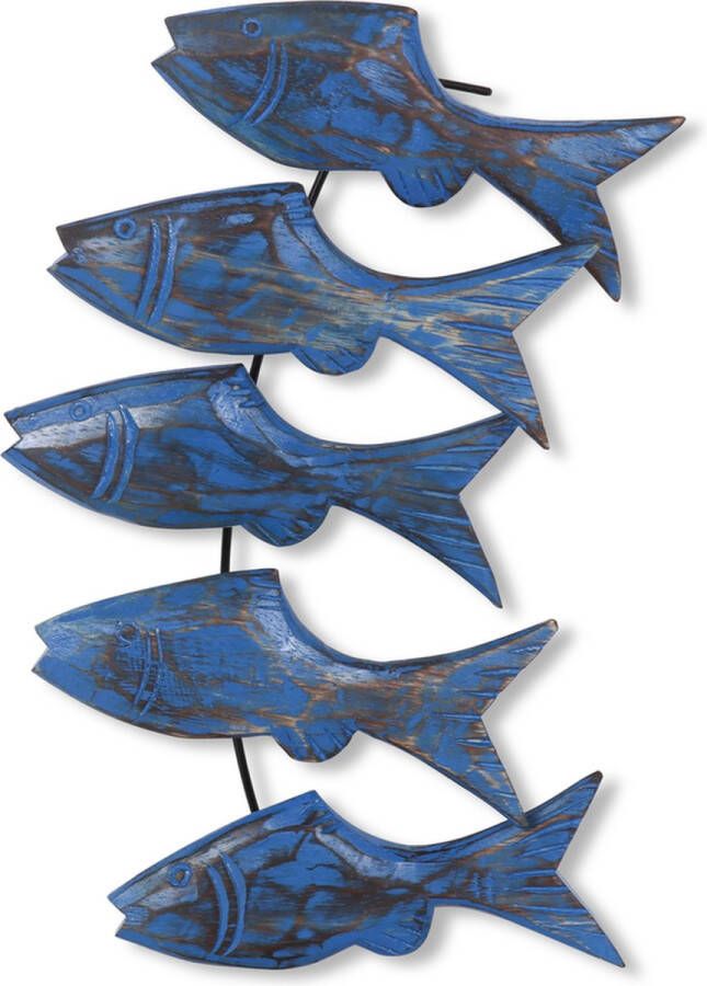 WDMT Wanddecoratie vissen | 50 x 5 x 20 cm | Handgemaakte houten vissen | wanddecoratie school vissen | blauw