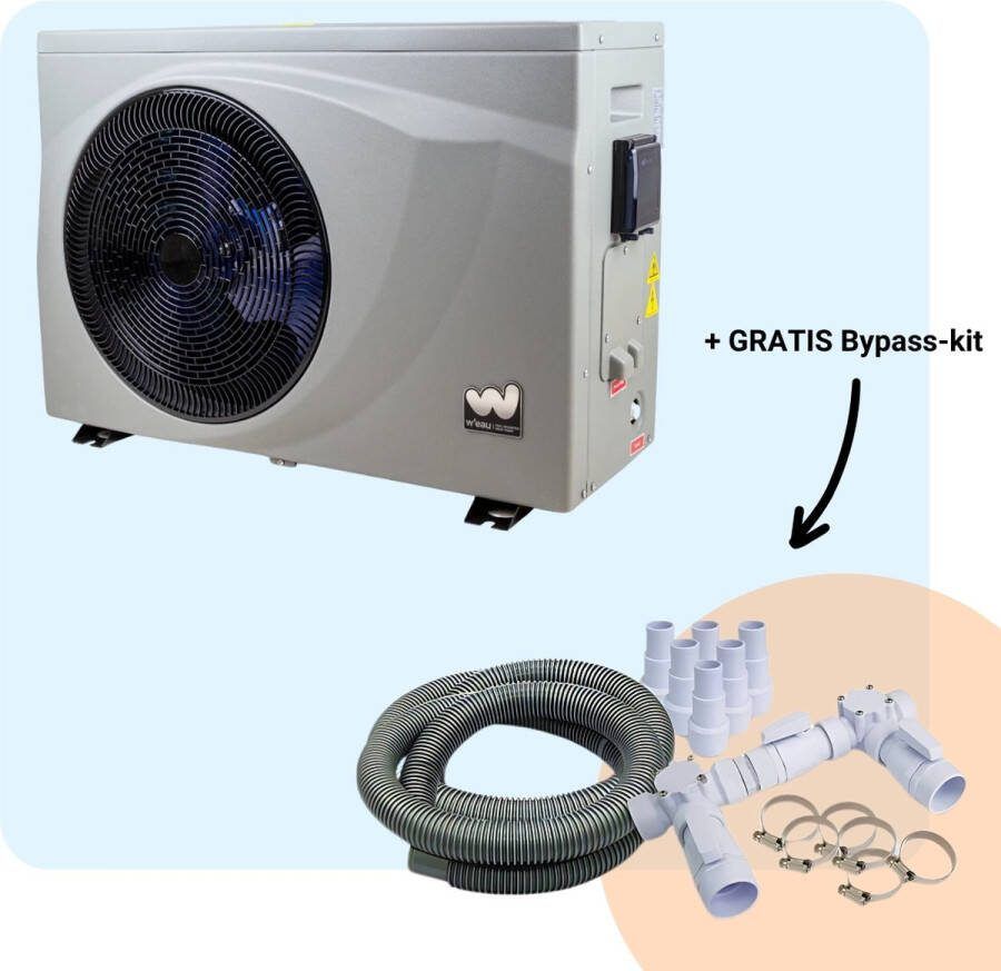 W'eau Full Inverter Zwembad Warmtepomp Zwembad Verwarming Pool Heater Energiezuinig Warmtepomp Elektrisch 17 5kW Staal Grijs Incl. gratis Bypass kit