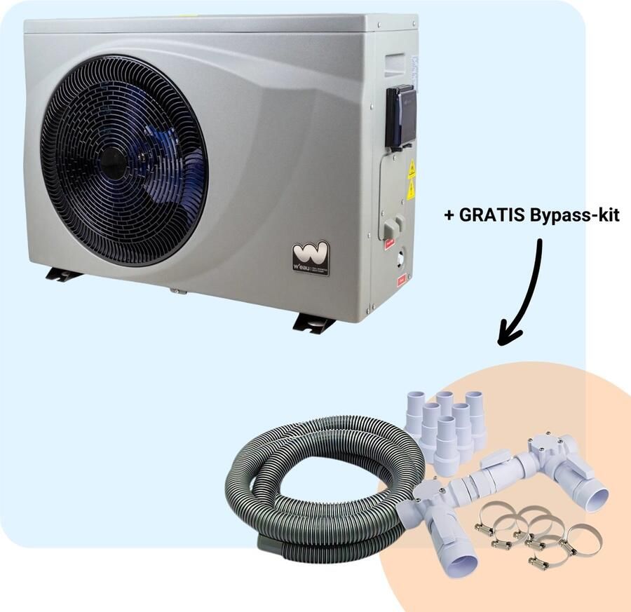 W'eau full Inverter Zwembad Warmtepomp Zwembad Verwarming Pool Heater Energiezuinig Warmtepomp Elektrisch 5 5kW Staal Grijs Incl. Bypass