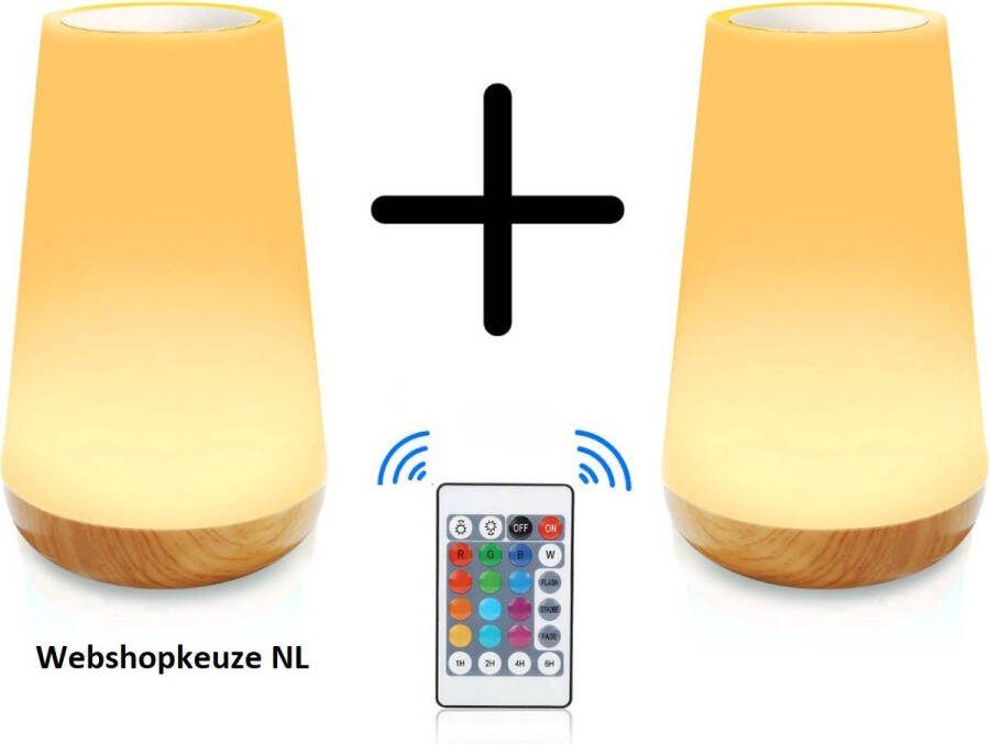 Webshopkeuze 2 stuks (set) USB Oplaadbaar Nachtlampje Met Afstandsbediening Wit Warm licht en 13 RGB kleuren Wake-up Light Sfeerlamp LED verlichting Leeslamp Tafellamp Bedlamp voor Baby Kinderen & Volwassenen Dimbaar Touch Control 15CM