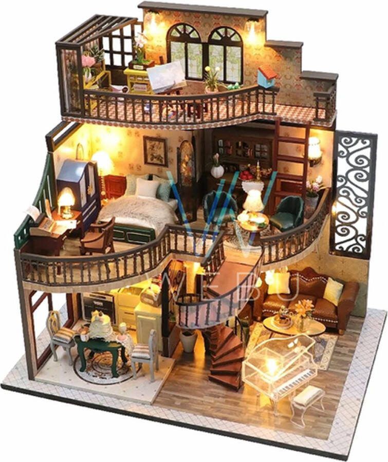 WEBU Premium Miniatuur XXL bouwpakket Voor Volwassenen (14+) Houten Modelbouw Modelbouwpakket DIY Poppenhuis – incl. Licht Dream Pavilion