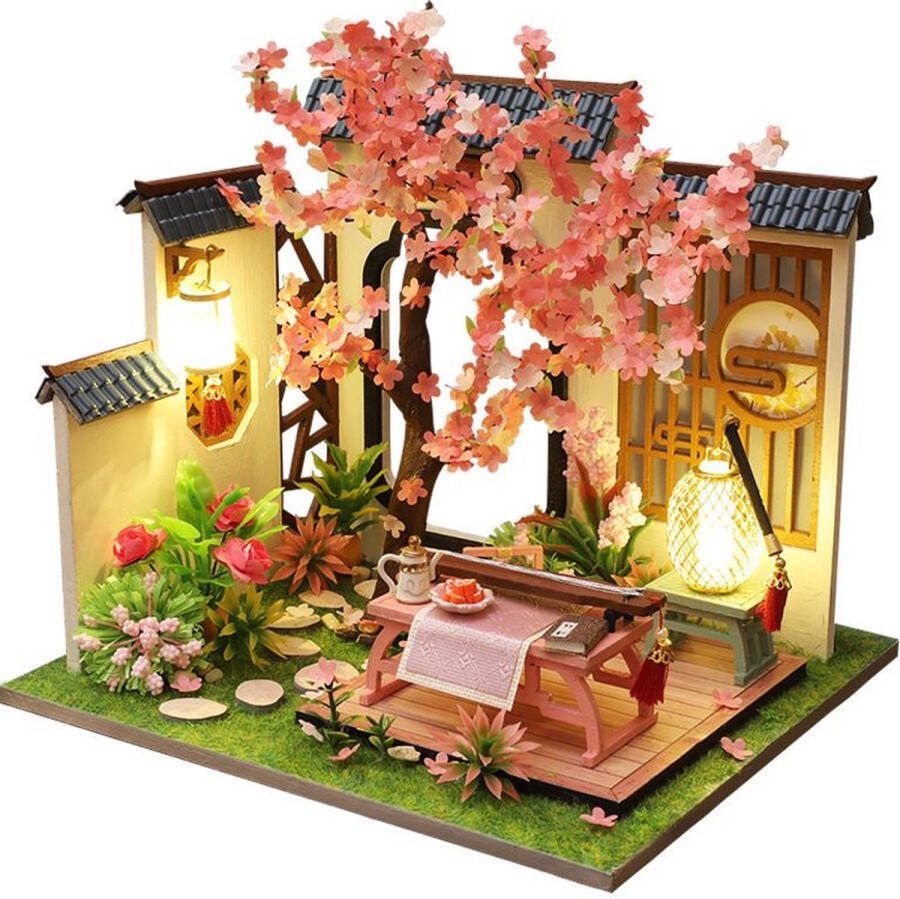 WEBU Premium Miniatuur XXL bouwpakket Voor Volwassenen (14+) Modelbouwpakket DIY Poppenhuis – incl. Led Licht Muziek en bescherming Relaxing Garden