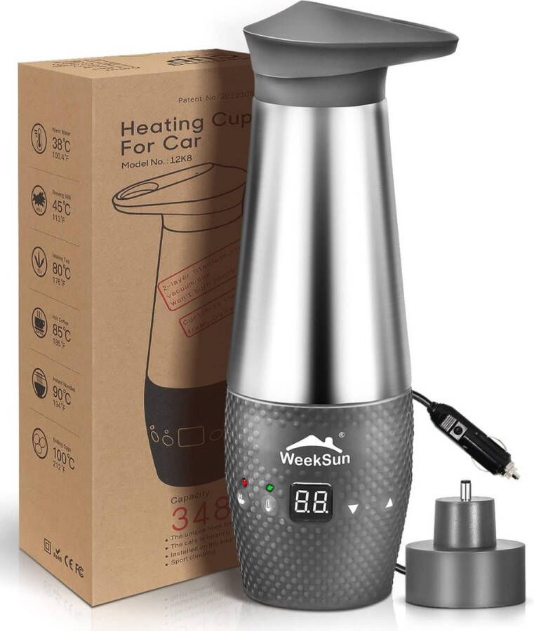 Weeksun Waterkoker Auto Waterkoker Camping met Temperatuurregeling Waterkoker 12v met Automatische Uitschakeling Zilver