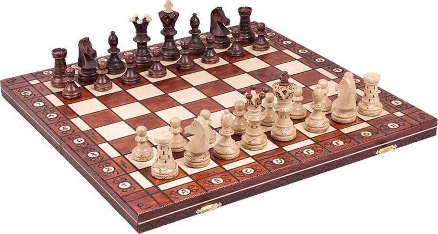 Wegiel Ambassador Luxe Houten Schaakspel 52 x 52 cm Inklapbaar Schaakspel schaakbord met Schaakstukken Handgemaakt in Polen Chess Board Set