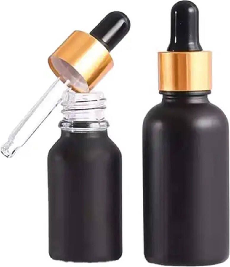 Wehl Commerce 100 ml glazen Deluxe pipetflesje 5 x druppelflesje met glazen pipet druppelaar met gouden metalen dop voor etherische olie aromatherapie mengsels flesje Mat Zwart