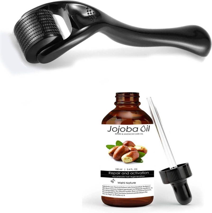 Wehl Commerce Dermarolling & jojoba olie puur Titanium dermaroller + Wimperborstel make-up verwijderaar 540 naalden- 1.5 mm incl. Beschermkap en Opbergdoosje dermaroller haargroei dermaroller 1.5