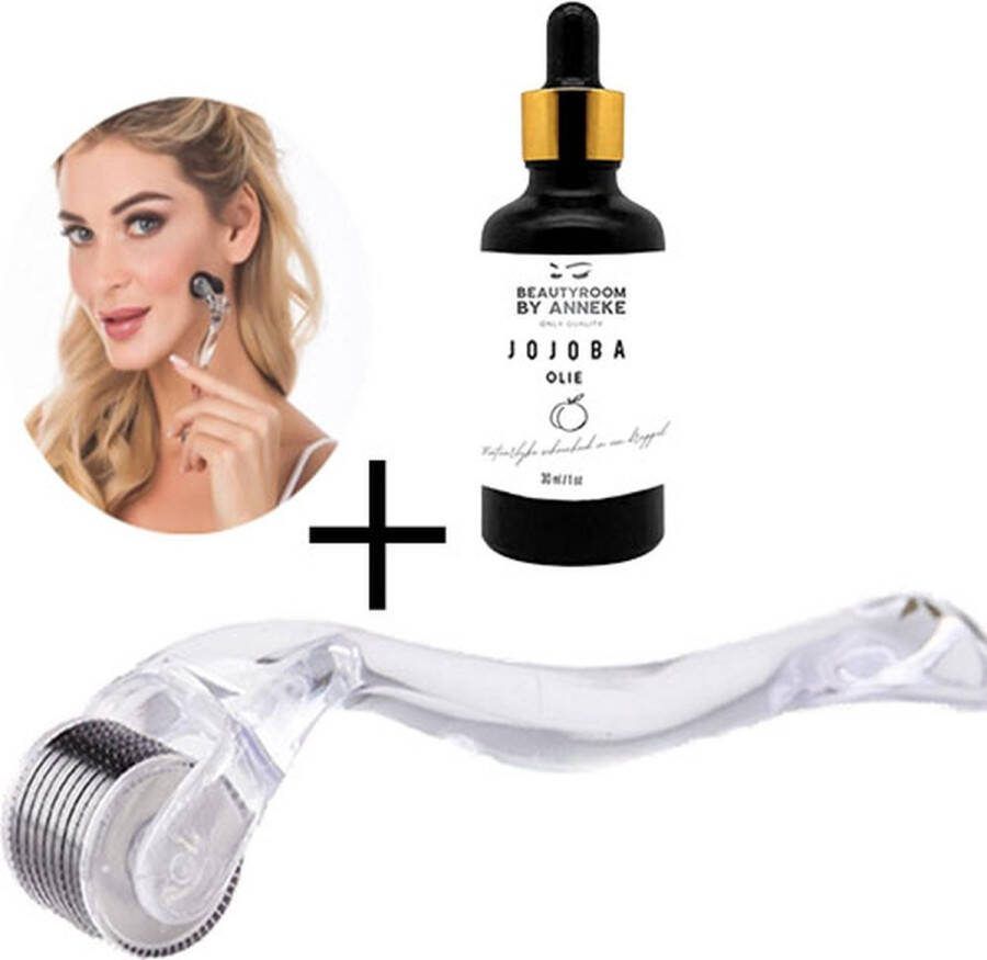 Wehl Commerce Dermarolling Titanium dermaroller + Jojoba olie 540 naalden doorzichtig- 0.5 mm incl. Beschermkap en Opbergdoosje dermaroller haargroei dermaroller