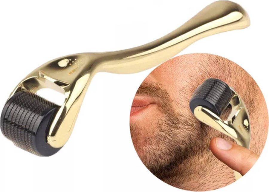 Wehl products Baardgroei Baard Roller 0.5 mm Premium gold titanium Derma Roller Baardgroei stimuleren dermaroller haargroei baardgroei kit Baardroller Huidverzorging Baard verzorging inclusief bescherm box