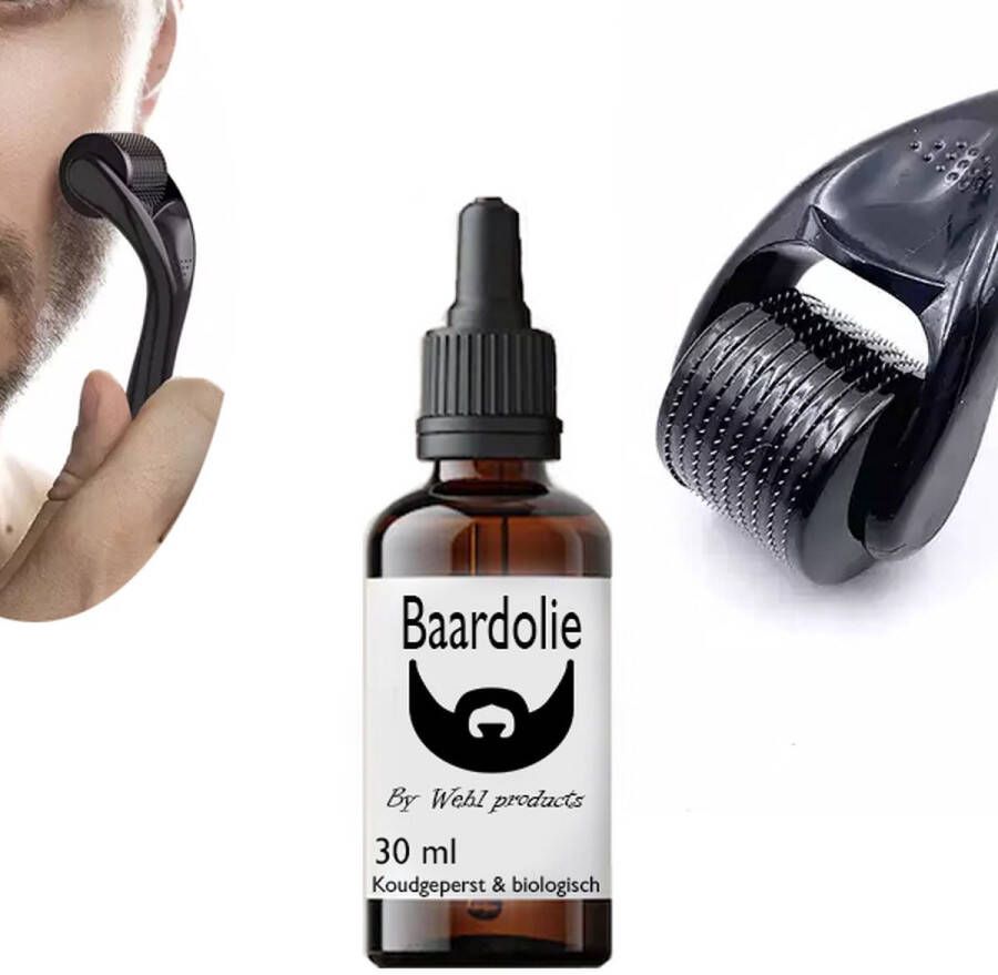 Wehl products baardgroei kit baardroller 0.5mm + Baard olie baardgroei set baardgroei olie dermaroller baardgroei stimuleren baard serum Dermaroller haargroei