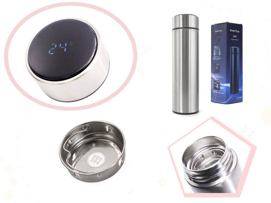 Weidenfell Thermos mok smart LED 500ml zilver thermosfles isoleerkan