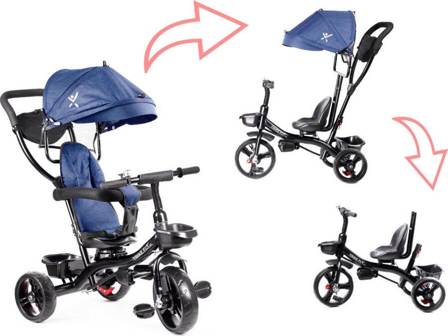 IKONKA Trike Fix Lite 3 in 1 driewieler met duwstang marine blauw 105 cm x 94 cm x 52 cm