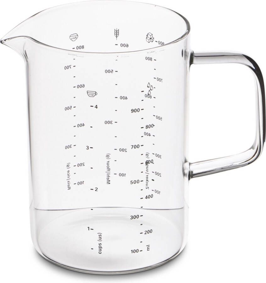 Weis Maatbeker van borosilicaatglas 1 liter vaatwasmachinebestendig 5 overzichtelijke schaalverdelingen