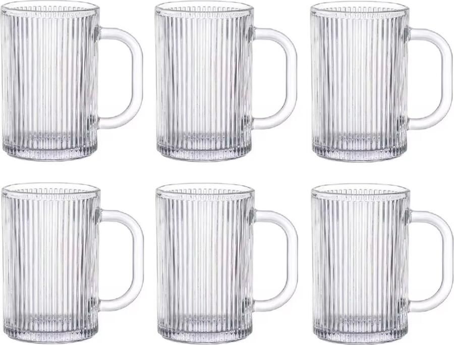 Weissberg Stijlvolle theeglazen Geribbelde design glazen Set van 6 theeglazen met handvat 350 ml Ribbel glazen