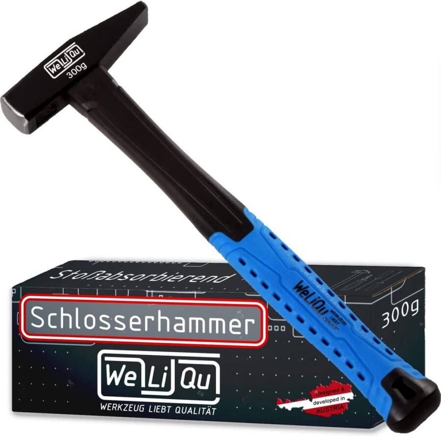 WeLiQu Slotenmaker hamer 300 g glasvezel + langgatdemping hamer met antislip handgreep en glasvezelkern in het staal veert de uitstekende slag af (Impact Reduce Technology)