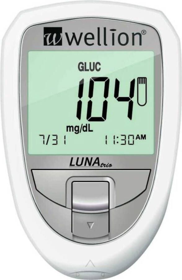 Wellion Luna Trio 3-in-1 glucosemeter startpakket inclusief 10 glucose strips (glucose cholesterol en urinezuur) Wit