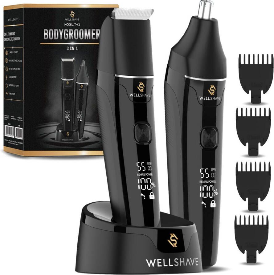 Wellshave 2 in 1 Bodygroomer Mannen Multi Trimmer voor Lichaam en Baard Schaamhaar Trimmer Mannen Body Trimmer Heren Neustrimmer Dual Groomer