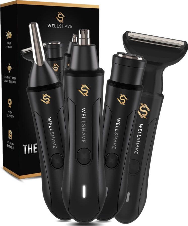Wellshave 4 in 1 Neustrimmer Ultimate All In One Wenkbrauw en Oorhaar trimmer Neushaartrimmer voor mannen
