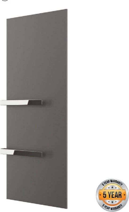 Welltherm 2 RVS Handdoekhouders aan infrarood verwarminsgpaneel 660 watt grafiet 60x150 cm