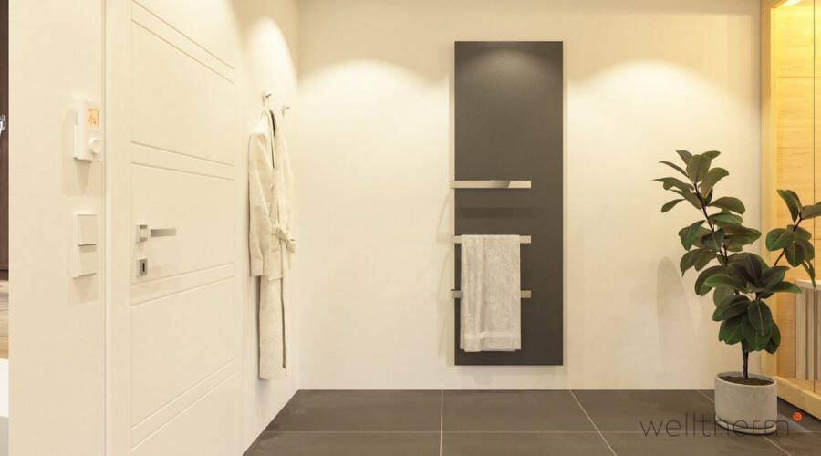 Welltherm luxe badkamerverwarming elektrische 660 Watt inclusief eenzijdig open handdoek droger Zwart Metaal