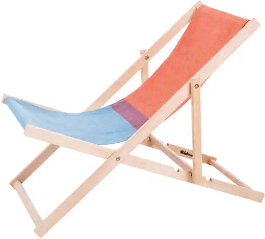 Weltevree Beach Chair Strandstoel Opvouwbaar Tuinstoel Campingstoel Kampeer Stoel Strand Beukenhout & Organisch Katoen Rood Blauw